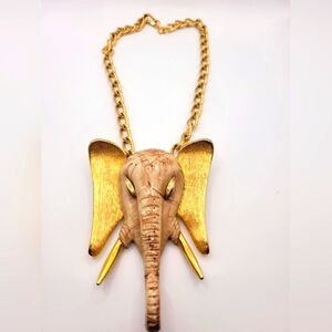 RAZZA Vintage African Elephant Head Tusks Chain Necklace 1970s